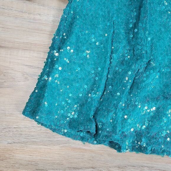 🔺️Lily Rose Teal Sequined One Shoulder Belted Sash Dress Small - Picture 7 of 12
